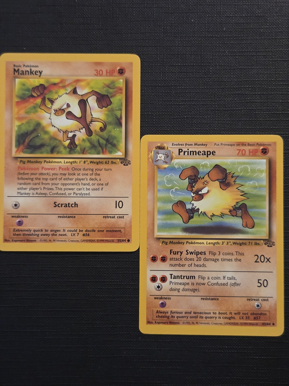Pokemon Jungle Set 1999: MANKEY #55 + PRIMEAPE #43 Trading Cards (Set of 2)